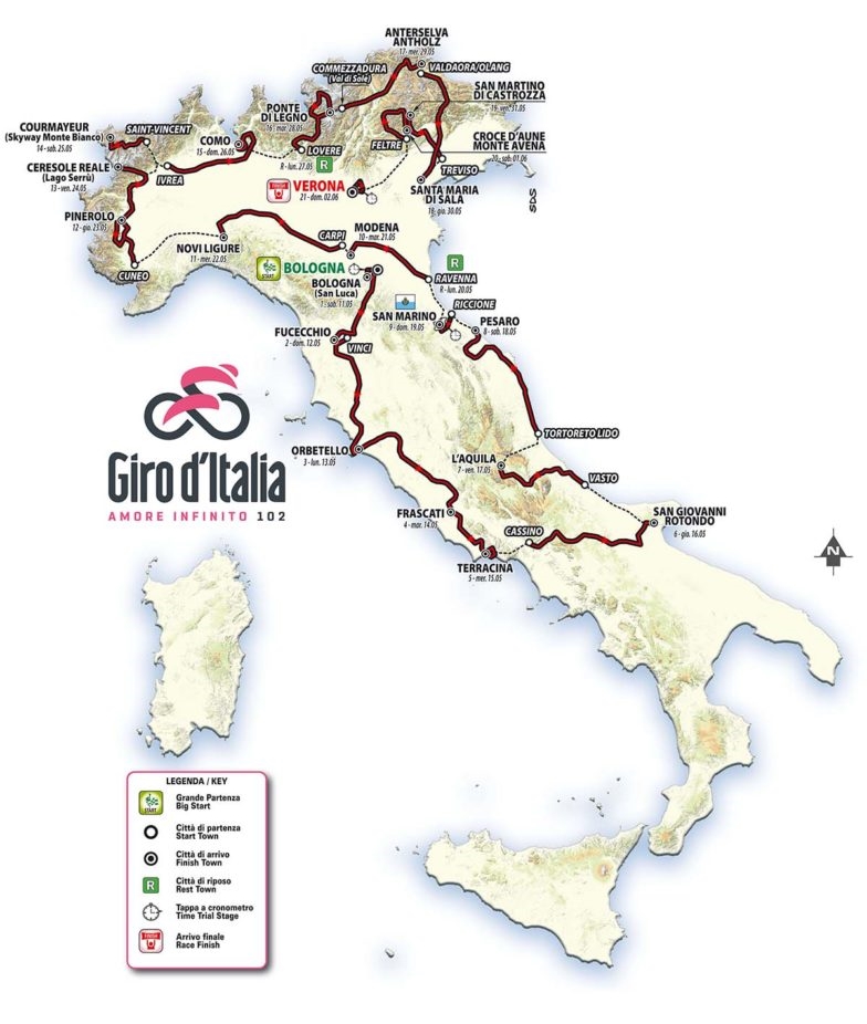 Percorso del Giro d'Italia 2019