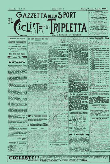 La prima edizione della Gazzetta dello Sport del 3 aprile 1896.
