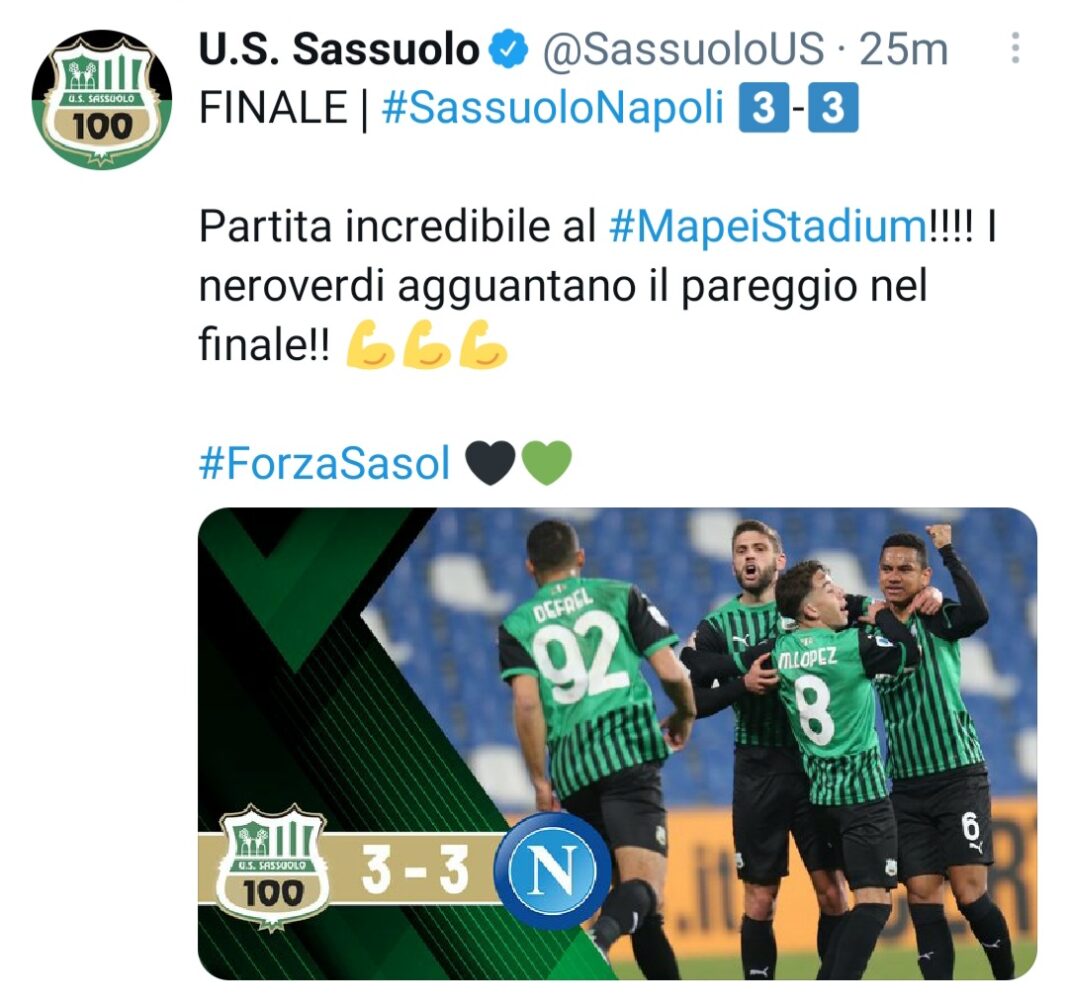 Sassuolo-Napoli 3-3