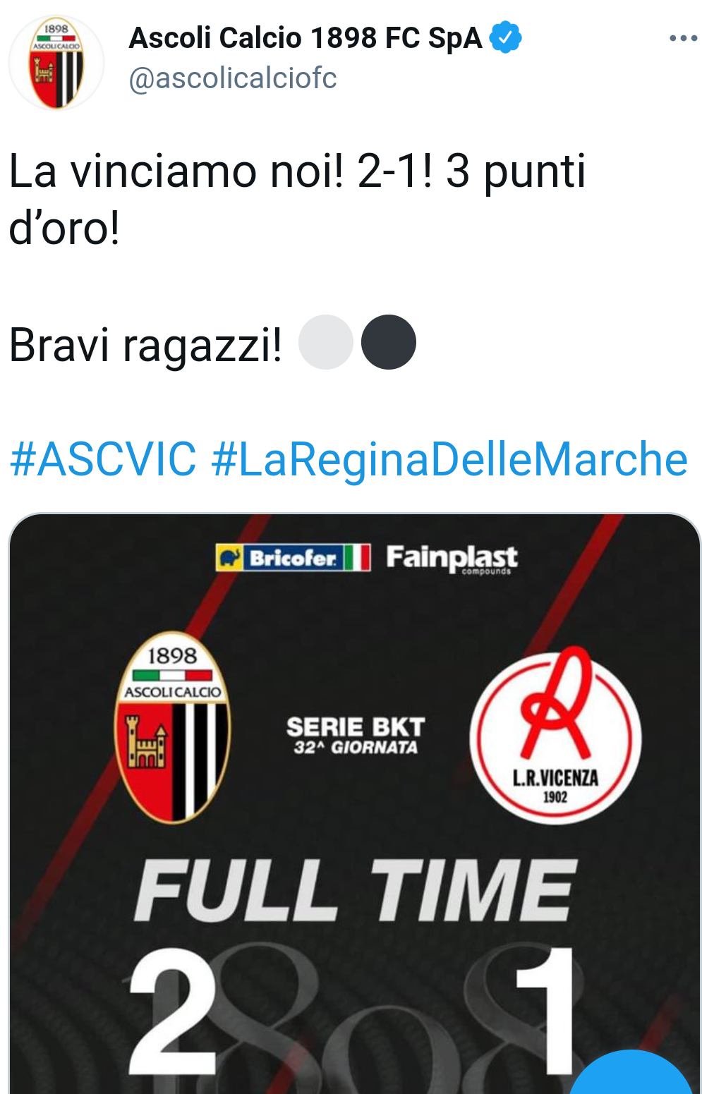 Ascoli-Vicenza 2-1