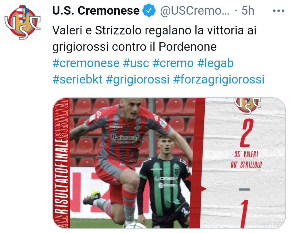 Cremonese-Pordenone 2-1