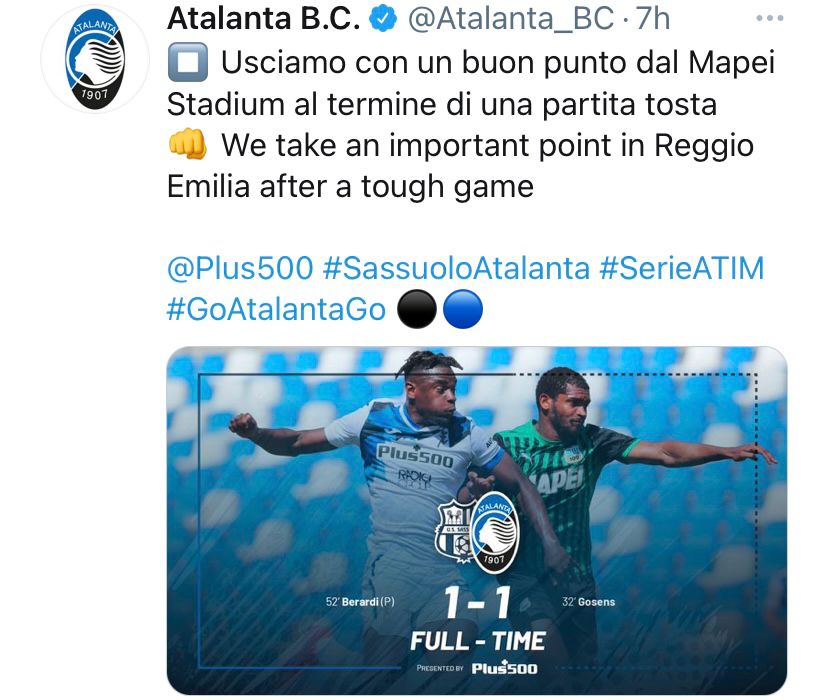 Sassuolo-Atalanta 1-1